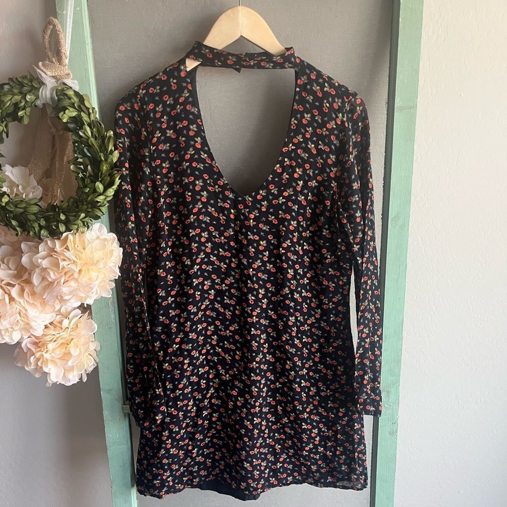 Sanctuary Dakota A-line Choker Mini Black Floral Dress Size S - Picture 2 of 7